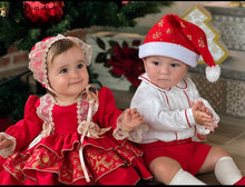 Load image into Gallery viewer, Girls Red&amp;gold dress (bonnet sold separately, 6/8 week wait