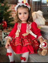 Load image into Gallery viewer, Girls Red&amp;gold dress (bonnet sold separately, 6/8 week wait