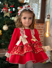 Load image into Gallery viewer, Girls Red&amp;gold dress (bonnet sold separately, 6/8 week wait
