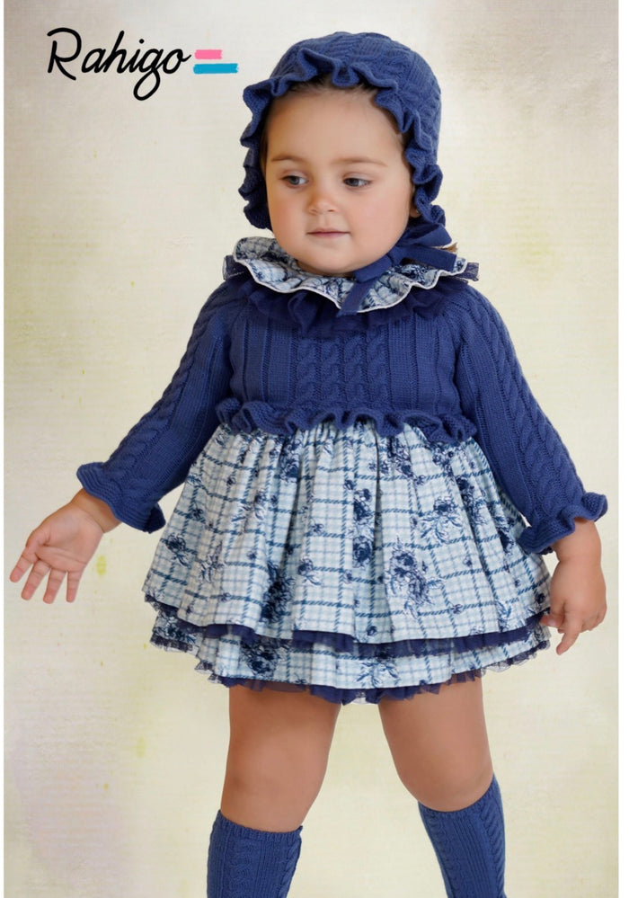Rahigo AW26 blue floral dress, knickers and bonnet
