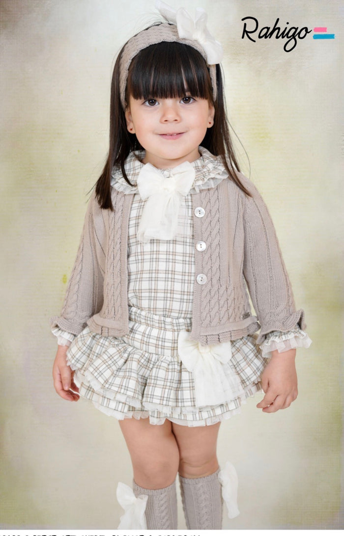 Rahigo AW26 Light camel & cream baby girl jam pants set with hairband and sock
