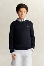 Load image into Gallery viewer, Boys Gant AW26 navy cable knit jumper