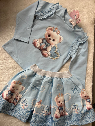 Girls Baby blue Teddy skirt & top set