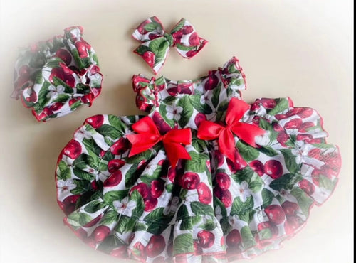 Ela Cherry dress with knickers & bow(2 week wait