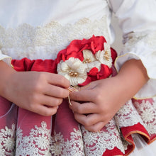 Load image into Gallery viewer, Ela AW25 Red &amp; gold skirt , blouse &amp; hair piece