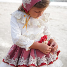 Load image into Gallery viewer, Ela AW25 Red &amp; gold skirt , blouse &amp; hair piece