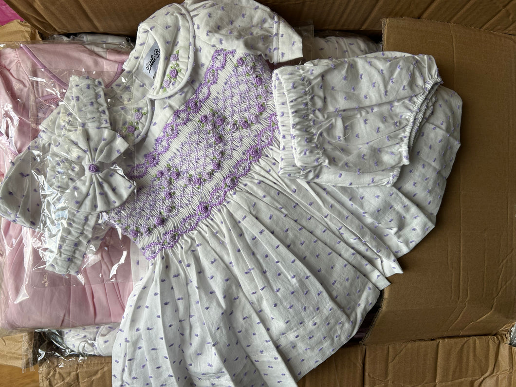 Lilac Swiss dot smock dress
