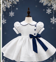 Load image into Gallery viewer, Preorder White with navy detail classic dress ( deilvery in October)