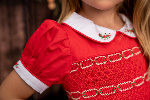 Red Chain smock dress with hairbows/handband