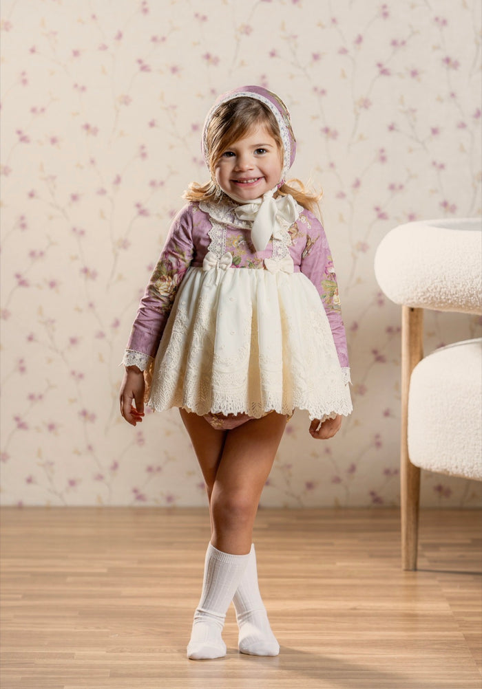 Abuela Tata Floral dress with bonnet & knickers