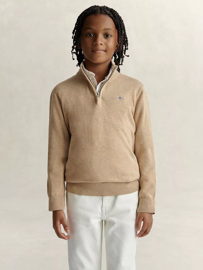 Boys Gant beige half zip jumper