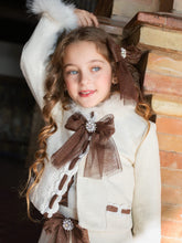 Load image into Gallery viewer, Naxos Cream and chocolate brown 3 piece suit with hairbow