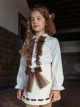 Load image into Gallery viewer, Naxos Cream and chocolate brown 3 piece suit with hairbow