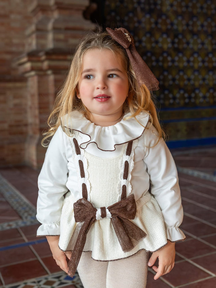 Naxos cream & brown romper & blouse set