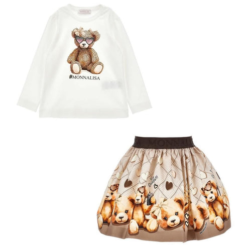 Monnalisa teddy jersey top & skirt set