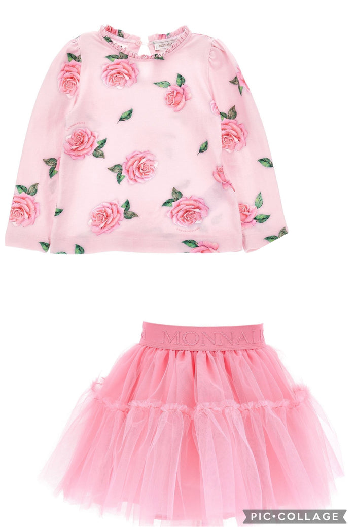 Monnalisa Pink jersey top & tutu skirt set