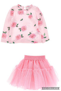 Monnalisa Pink jersey top & tutu skirt set