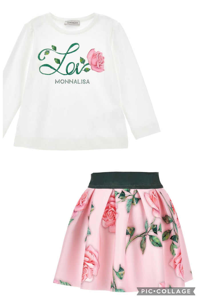 Monnalisa Rose jersey top & skirt set
