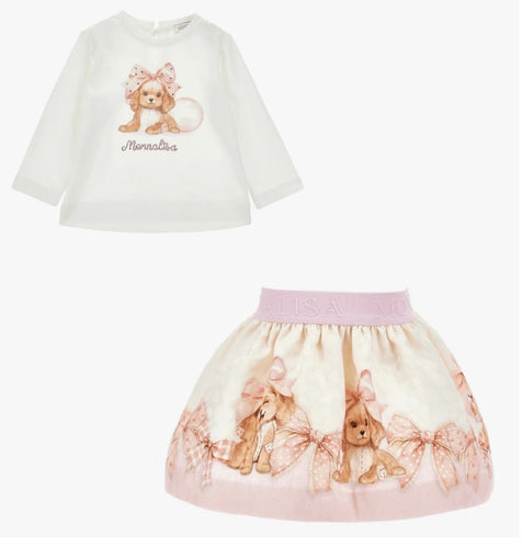 Monnalisa AW puppy skirt&top set