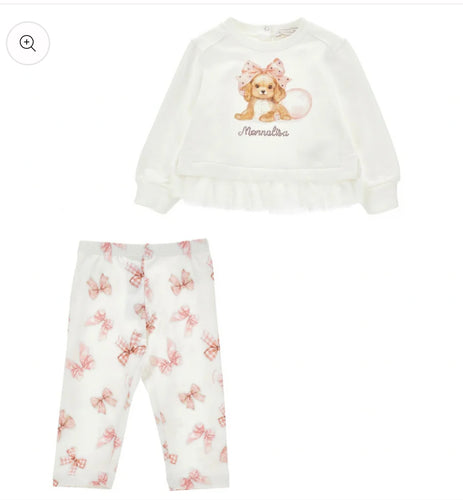 Monnalisa pink&white puppy leggings set