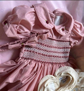 Dusty pink with Wine smock dress ( in stock)