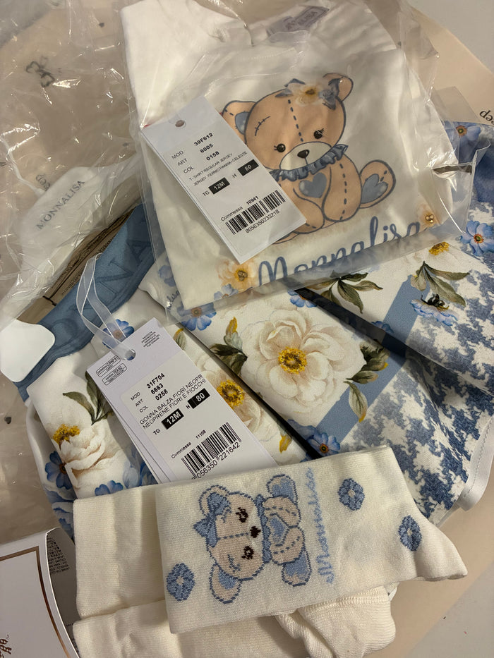 Monnalisa blue teddy skirt set with tights