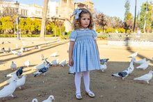 Load image into Gallery viewer, Naxos Blue with tan smock dress
