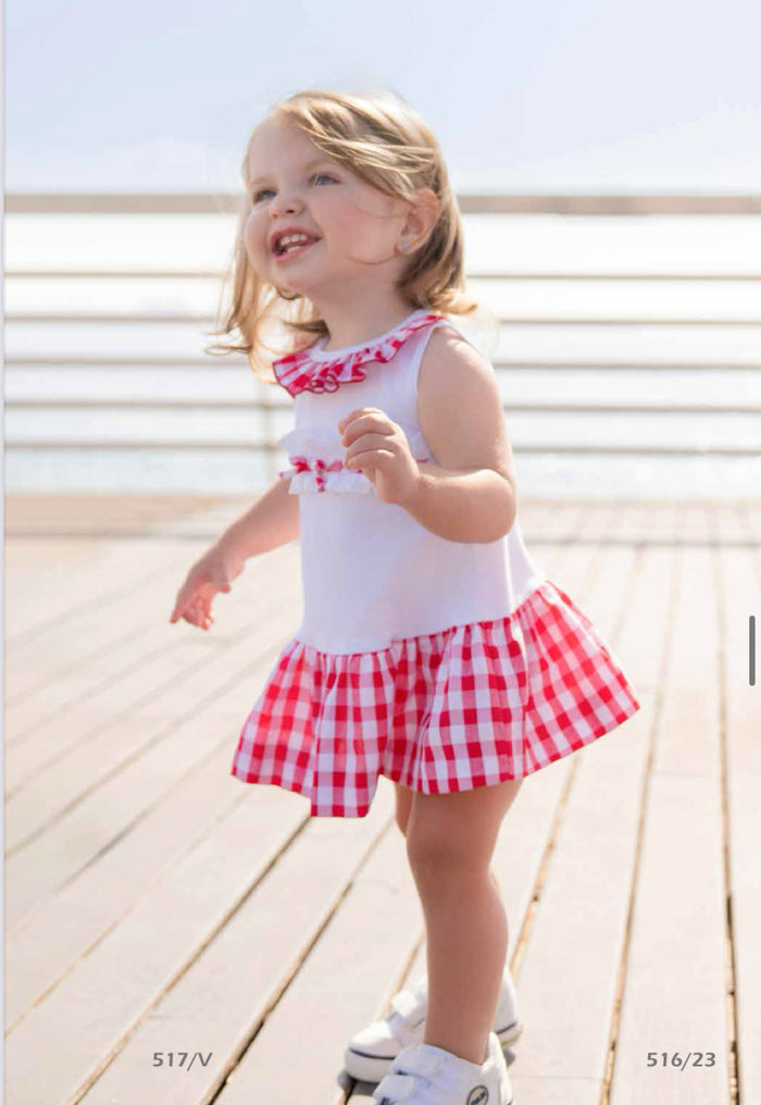 Girls Miranda Red cheque dress