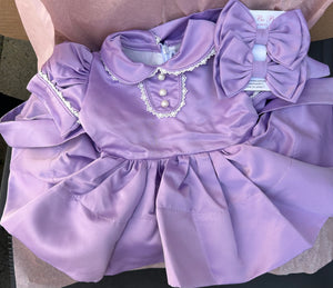 Lilac Satin classic dress with bows/hairband