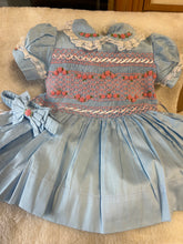 Load image into Gallery viewer, Blue with pink smocking