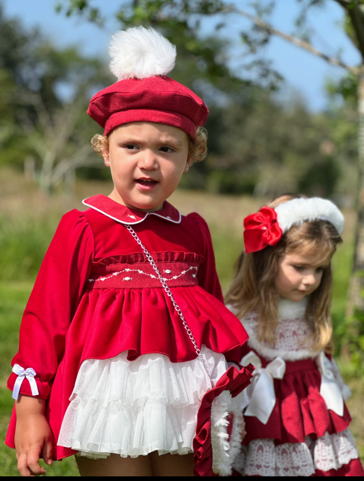 AW25 red velvet smock dress – LittleBoPeep