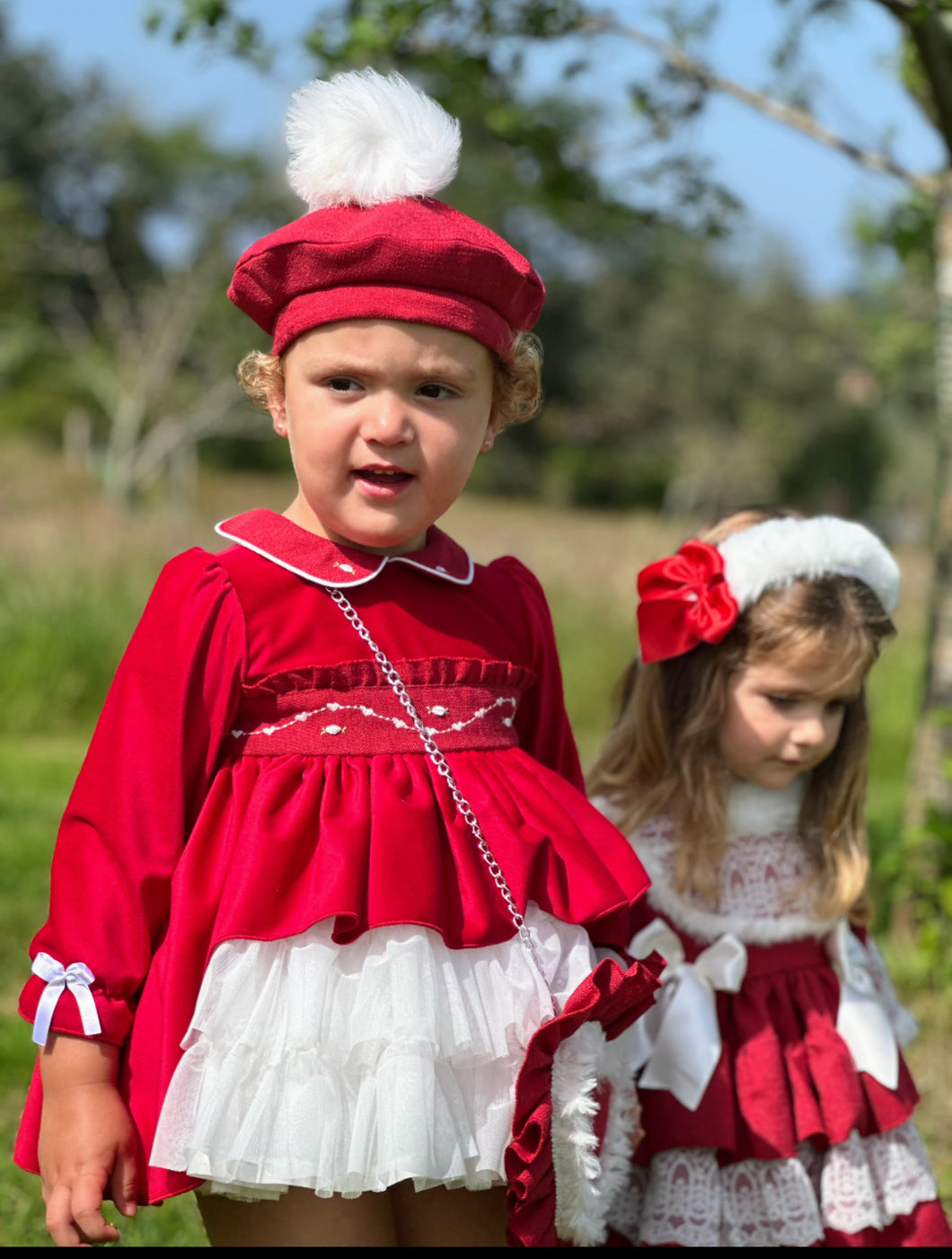 AW25 red velvet smock dress