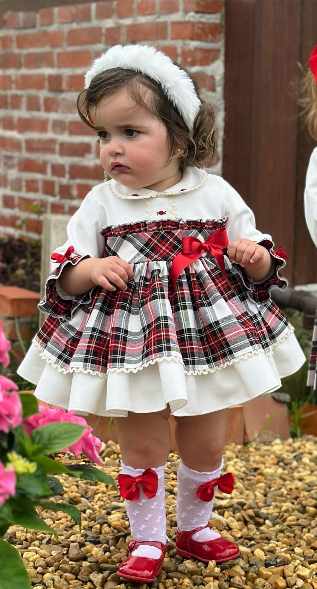 AW25 Velvet and cheque puffball dress