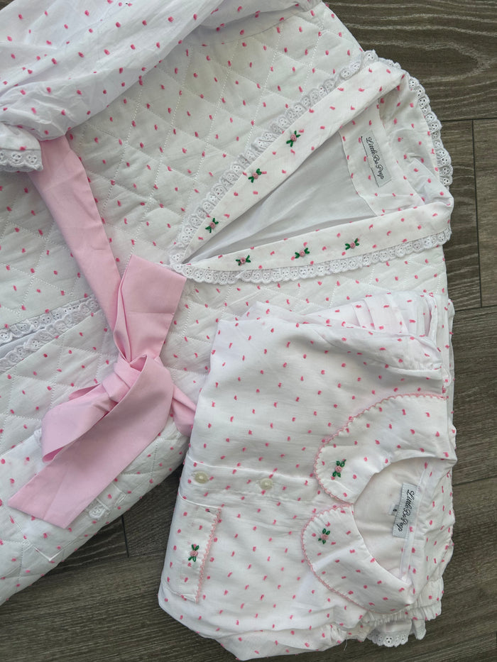 pink Swiss dot pj & quilted gown set