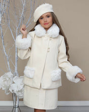 Load image into Gallery viewer, Girls Cream Dress, coat &amp; hat set