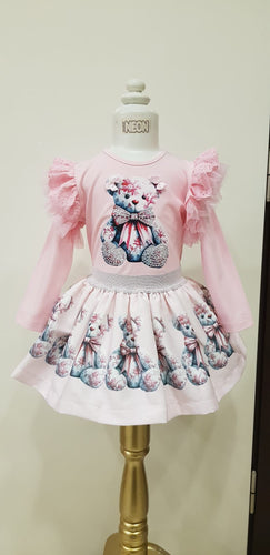 Pink neon teddy skirt set