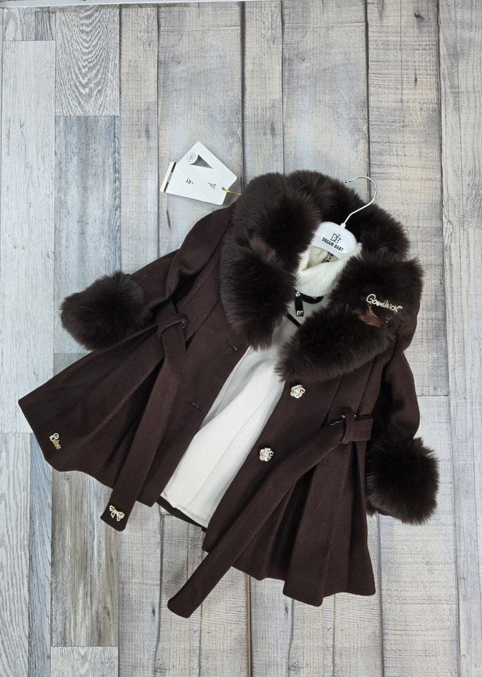 Girls Chocolate Brown Coat & dress set