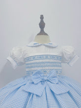 Load image into Gallery viewer, Girls blue gingham smock blouse&amp; skirt