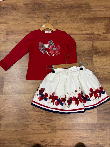 Red top & Cream skirt set 0093