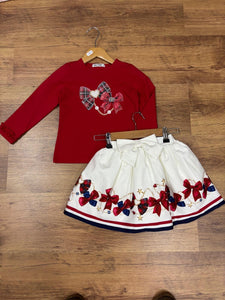 Red top & Cream skirt set 0093