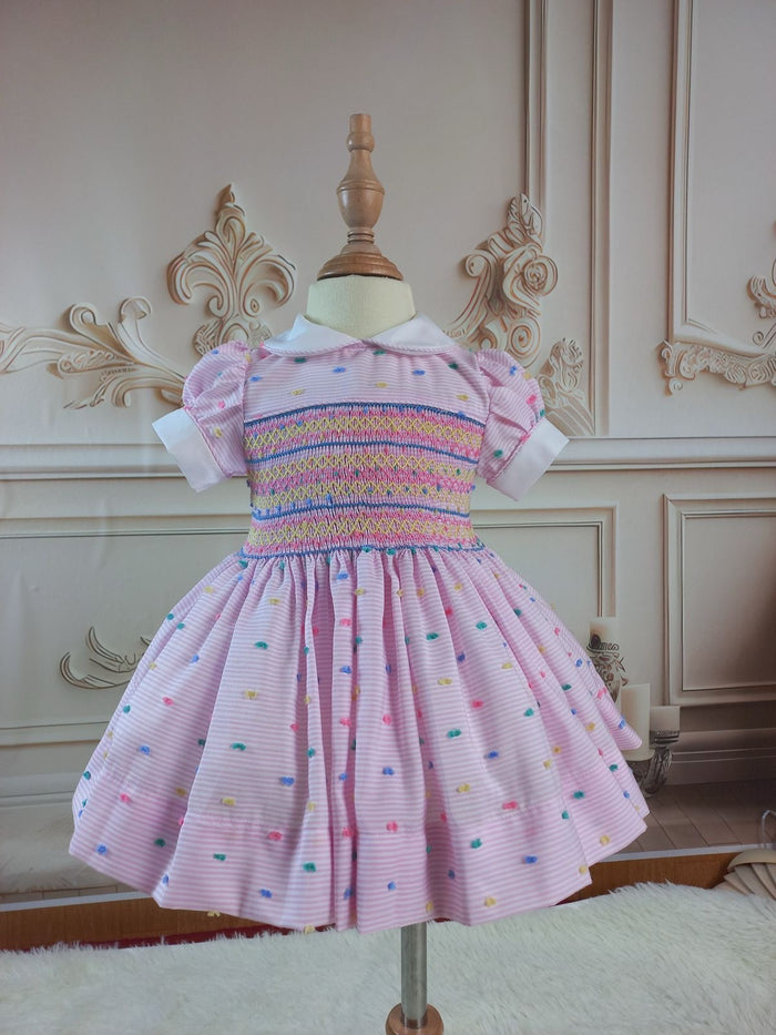 Pink Swiss dot smock dress