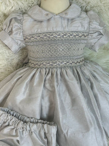 Silver glitter smock dress with bows
