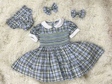 Load image into Gallery viewer, Girls cheque smock dress with pearl details (2 week wait