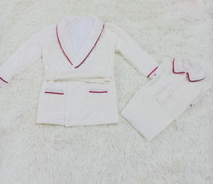 Boys white velvet with red trim quilted dressing gown & pjs( October delivery