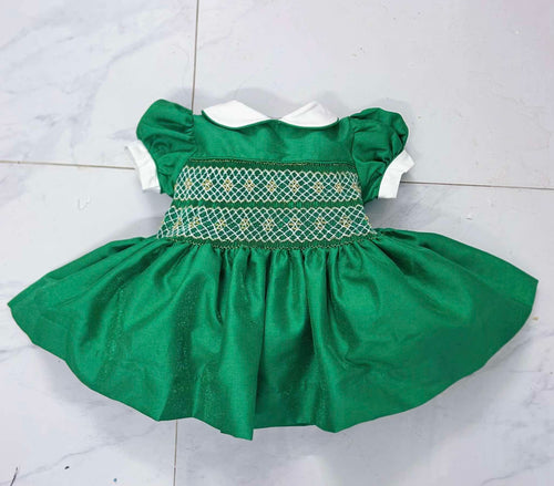 Green Glitter smock dress with gold stitches (2 week wait and