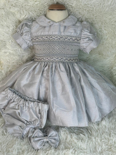 Silver glitter smock dress with bows