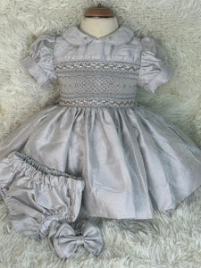 Silver glitter smock dress with bows
