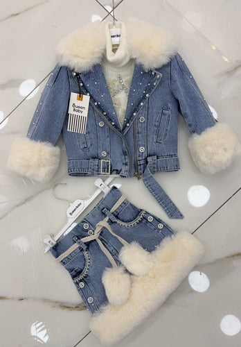 Girls denim /fur trim 3 piece set ( 2 week wait