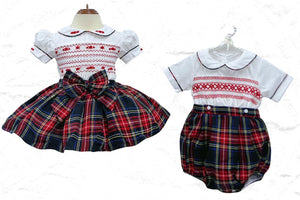 Girls Tartan smock Blouse & skirt set