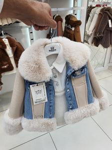 Girls 3 piece denim fur jacket , top & skirt